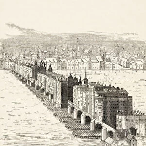 Old London Bridge, London, England Before The Great Fire Of 1666. From The Book Of Martyrs By John Foxe, Published C. 1865