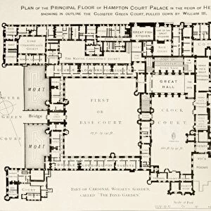 Plan Of Principal Floor Of Hampton Court Palace As It Was During Reign Of King Henry Viii. From History Of Hampton Court Palace In Tudor Times By Ernest Law. Published London 1885