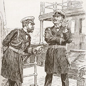 Pre World War One Cartoon Entitled The Force Of Example, With The Following Text: Wilhelm Ii, Right, German Emperor (Patronisingly);"I Hear You re Building A New Fleet. Any Particular Object?"Tsar Nicholas: "No, Merely Cause Of Peace, Same As You"From The Wonderful Year 1909