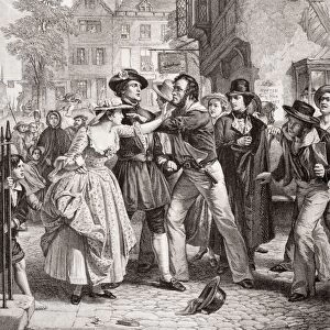 The Press Gang Seizing A Waterman On Tower Hill On The Morning Of His Marriage Day. Engraved By R Anderson After A. Johnston. From The Book "Illustrations Of English And Scottish History"Volume Ii