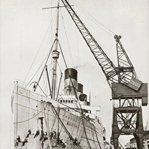 The Rms Mauretania Docked And Beingpainted. From The Story Of 25 Eventful Years In Pictures, Published 1935