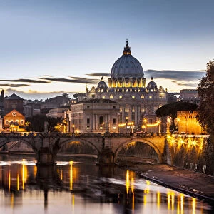 Saint Peters Basilica, The Worlds Largest Church, At Sunset; Vatican City, Italy