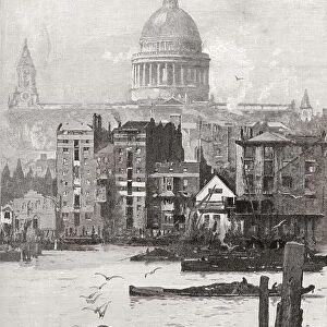 St. Pauls Cathedral From The Surrey Shore, London, England In The 19th Century. From Cities Of The World, Published C. 1893