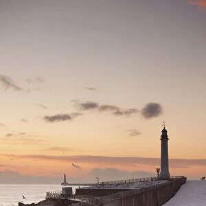 Sunderland, Tyne And Wear, England; A Lighthouse Along The Coast In Winter