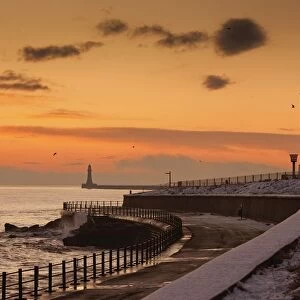 Sunderland, Tyne And Wear, England; A Lighthouse Along The Coast In The Winter