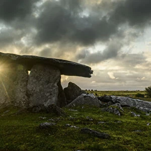 Sunrise at Poulnabrone dolmen stone in the Burren, County Clare, Ireland