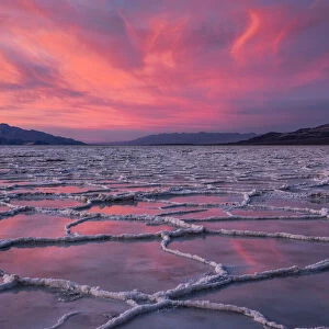 Sunset over the Badwater salt flats on Death Valley National Park, California, USA