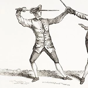 A Swordsman In Position To Thrust After Grasping His Opponents Sword Or Sword Hand. From Xviii Siecle Institutions, Usages Et Costumes, Published Paris 1875