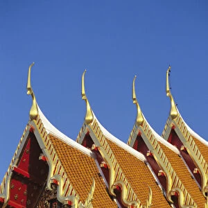 Thailand, Top of gold trimmed temple of Wat Benjamabophit (Marble Temple); Bangkok