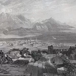 Town And Isthmus Of Corinth Seen From The Acropolis Engraved By W. Miller After S. Bough From The Imperial Bible Dictionary Published By Blackie & Son Circa 1880S