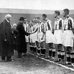 1930 Cup Final. King George V meets the Huddersfield team before the match against