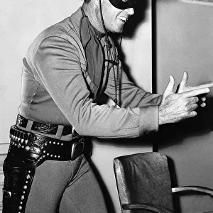 Actor Clayton Moore who plays the Lone Ranger in the televisin programme minus his guns