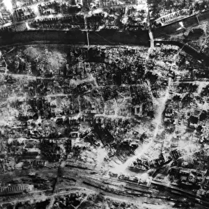 Aerial photograph showing damage to Pforzheim by R. A. F. Bomber Command. February 1945