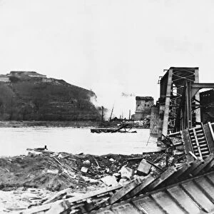 Bridge across the Rhine at the German town of Breisach during the Second World War