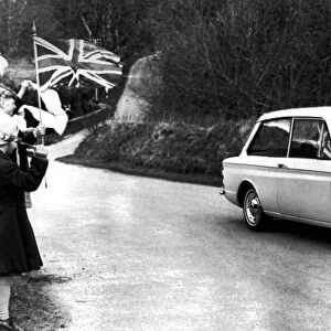 The Duke Of Edinburgh driving a Hillman Imp in Scotland. May 1963