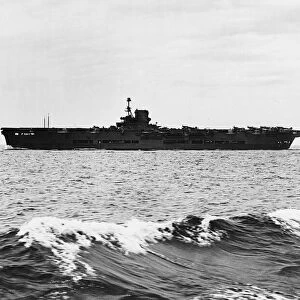 HMS ARK ROYAL with Fairey Fulmar fighters on the deck. seen from the deck of HMS