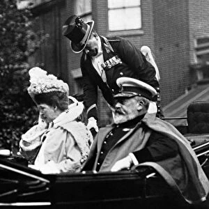 His Majesty King Edward VII and his wife Queen Alexandra in the royal carriage on their