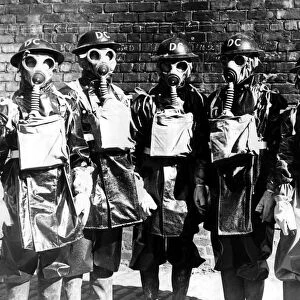 Newcastle Chronicle and Journal staff wearing gas masks as part of air raid precautions
