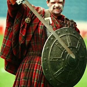 Paul Gascoigne wearing the costume of Mel Gibson in the film Braveheart