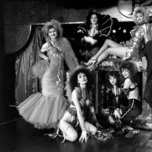 Paul Raymond with girls dancers from Paul Raymond Revuebar 1988