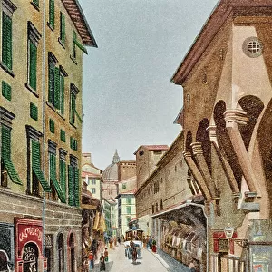 "Firenze, angolo del Ponte Vecchio", drawing by Gino Panerai, postcard, color printing