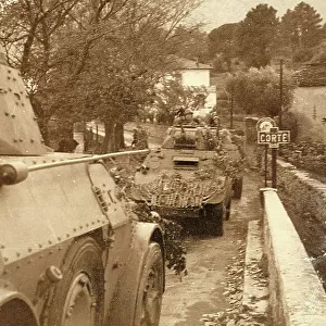 Italian armoured vehicles in Cort in Corsica during World War II