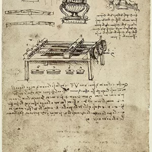 Project for a war machine; writing of Leonardo da Vinci. Codex B (2173), c.70v. Institut de France, Paris