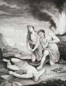 Abel Murdered By His Brother Cain 19Th Century Print After Artist Vander Werf Abel Murdered By His Brother Cain 19Th Century Print After Artist Vander Werf