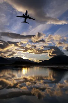 Alaska Airlines Jet Takes Off From Juneau International Airport At Dawn, Juneau, Alaska Alaska Airlines Jet Takes Off From Juneau International Airport At Dawn, Juneau, Alaska