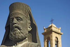 Archbishop Makarios Statue Outside Archbishopic Palace, Close Up Archbishop Makarios Statue Outside Archbishopic Palace, Close Up