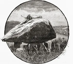 Arthur's Stone, Swansea, Wales, seen here in the 19th century. Legend tells that ancient British King Arthur threw Arthur's Stone, Swansea, Wales, seen here in the 19th century. Legend tells that ancient British King Arthur threw