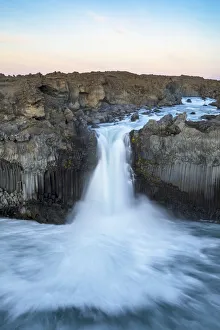 The Basalt Column And Waterfall Known As Aldeyjarfoss In Northern Iceland; Iceland The Basalt Column And Waterfall Known As Aldeyjarfoss In Northern Iceland; Iceland