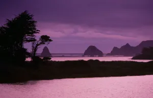 California, Sonoma Coast At Dusk, Jenner, Russian River Entering Ocean California, Sonoma Coast At Dusk, Jenner, Russian River Entering Ocean