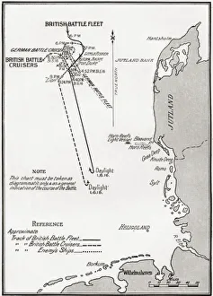 Chart Showing The Course Of The British Fleet In The Battle Of Jutland Bank During World War I Chart Showing The Course Of The British Fleet In The Battle Of Jutland Bank During World War I