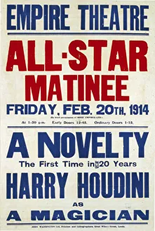Colour lithograph poster format advertising Harry Houdini, magician, illusionist and stunt performer Colour lithograph poster format advertising Harry Houdini, magician, illusionist and stunt performer
