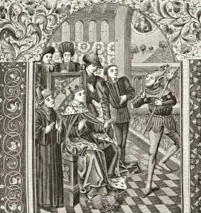 A Court Jester. After A Miniature From A 15Th Century French Bible A Court Jester. After A Miniature From A 15Th Century French Bible
