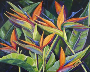 Dancing Birds, Beautiful Cluster Of Bird Of Paradise Flowers (Acrylic Painting) Dancing Birds, Beautiful Cluster Of Bird Of Paradise Flowers (Acrylic Painting)