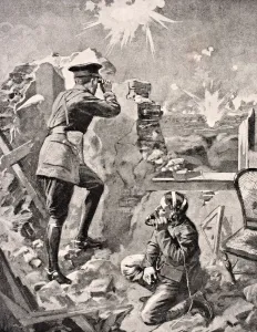 Forward Officer Observes Effect Of Creeping Artillery Barrage His Telephonist Relays Forward Officer Observes Effect Of Creeping Artillery Barrage His Telephonist Relays