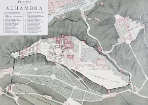 Granada, Spain. Plan Of The Alhambra And Surrounding Districts Around The Turn Of The 20Th Century Granada, Spain. Plan Of The Alhambra And Surrounding Districts Around The Turn Of The 20Th Century