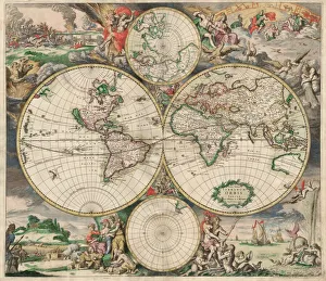 Hand coloured, world map by Gerard van Schagen, published in Amsterdam in the 1680' Hand coloured, world map by Gerard van Schagen, published in Amsterdam in the 1680'