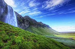 Hdr Of Waterfall Seljalandsfoss Along The Southern Coast Of Iceland; Iceland Hdr Of Waterfall Seljalandsfoss Along The Southern Coast Of Iceland; Iceland