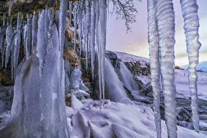 Icicles Have Formed In Front Of Gullfoss Waterfall; Vik, Iceland Icicles Have Formed In Front Of Gullfoss Waterfall; Vik, Iceland