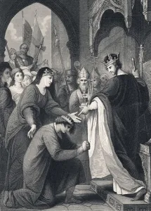 John Submits To His Brother King Richard I While Their Mother Eleanor Of Aquitane Looks On John Submits To His Brother King Richard I While Their Mother Eleanor Of Aquitane Looks On