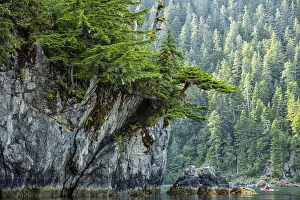 Kayaker paddling in Prince William Sound; Alaska, United States of America Kayaker paddling in Prince William Sound; Alaska, United States of America