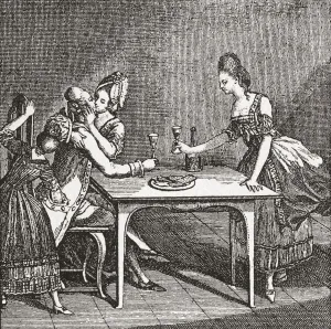 Life In A Berlin Brothel, 18th Century. One Prostitute Steals From A Customer Whilst Life In A Berlin Brothel, 18th Century. One Prostitute Steals From A Customer Whilst