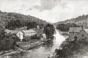 Llangollen, Denbighshire, Wales, seen here in the 19th century. From Welsh Pictures, published 1880 Llangollen, Denbighshire, Wales, seen here in the 19th century. From Welsh Pictures, published 1880