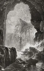 The Lydstep Cavern, Pembrokeshire, Wales, seen here in the 19th century. From Welsh Pictures, published 1880 The Lydstep Cavern, Pembrokeshire, Wales, seen here in the 19th century. From Welsh Pictures, published 1880