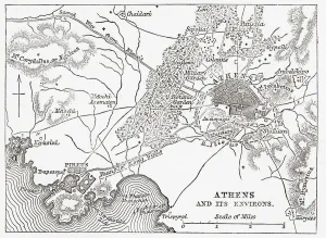 Map Of Athens And Piraeus, Greece, Mid 19th Century. From The Imperial Bible Dictionary, Published 1889 Map Of Athens And Piraeus, Greece, Mid 19th Century. From The Imperial Bible Dictionary, Published 1889