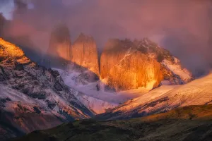 Mountains in Torres del Paine National Park in Southern Chile at sunrise Mountains in Torres del Paine National Park in Southern Chile at sunrise