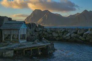 The Old Pier In Gjojur, A Tiny Fishing Village Along The Strandir Coast; Gjojur, West Fjords, Iceland The Old Pier In Gjojur, A Tiny Fishing Village Along The Strandir Coast; Gjojur, West Fjords, Iceland